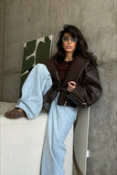 Regina | Oversized Biker Jacket – Asymmetric Zip Belted Long Sleeve