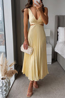 Reina | V Neck Pleated Maxi – Sleeveless Cut Out Twist Knot Wedding Guest Dress