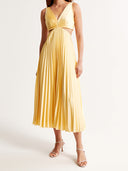Reina | V Neck Pleated Maxi – Sleeveless Cut Out Twist Knot Wedding Guest Dress