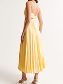 Reina | V Neck Pleated Maxi – Sleeveless Cut Out Twist Knot Wedding Guest Dress