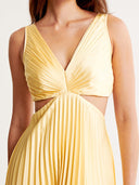 Reina | V Neck Pleated Maxi – Sleeveless Cut Out Twist Knot Wedding Guest Dress