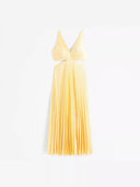 Reina | V Neck Pleated Maxi – Sleeveless Cut Out Twist Knot Wedding Guest Dress