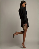 Ridley | Satin Wrap Mini Dress – Evening Collared V Neck Long Sleeve Draping
