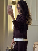 Riona | Knit Two Piece Set – Casual Polo Neck Long Sleeve Wide Leg Pants