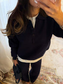 Riona | Knit Two Piece Set – Casual Polo Neck Long Sleeve Wide Leg Pants