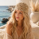 Robyn | Crochet Sequin Head Scarf – Summer Open Knit Cap Pearl Trim