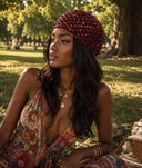 Robyn | Crochet Sequin Head Scarf – Summer Open Knit Cap Pearl Trim