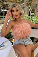 Romee | Feather Crop Top – Strapless Bandeau Fluffy Going Out Party Top