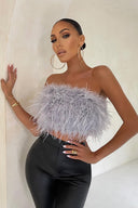 Romee | Feather Crop Top – Strapless Bandeau Fluffy Going Out Party Top