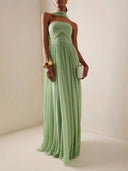 Romilly | Strapless Pleated Maxi Dress – Scarf Neck Wedding Guest Formal Gown