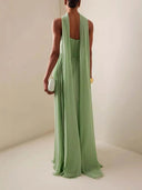 Romilly | Strapless Pleated Maxi Dress – Scarf Neck Wedding Guest Formal Gown