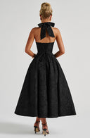 Rosalie | Floral Print Midi – Halter Neck Deep V Corset Full Skirt Wedding Guest Dress