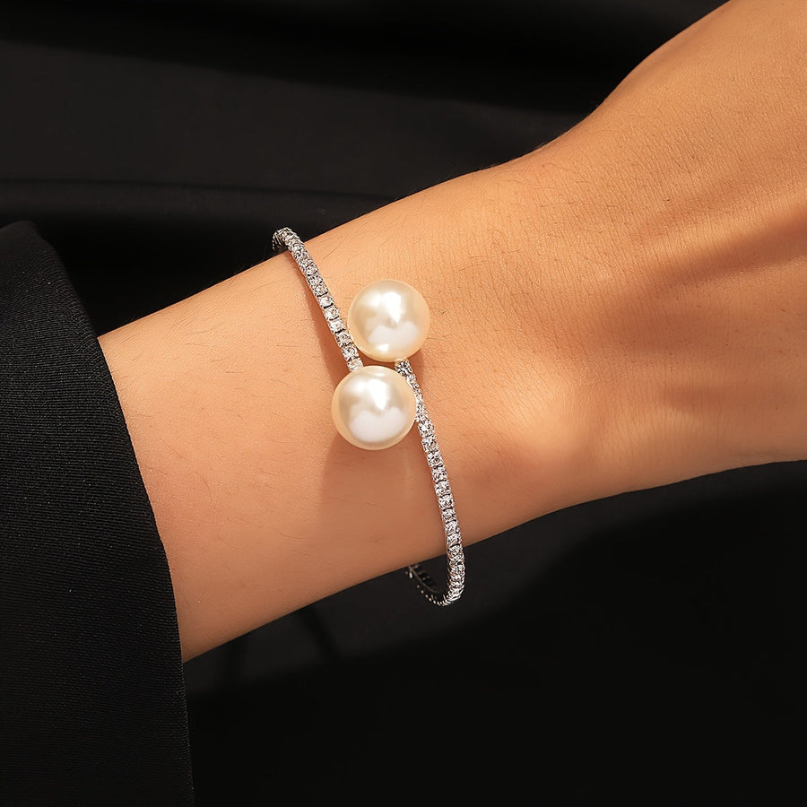 Rosanna | Pearl Bangle Bracelet – Evening Open Cuff Round Bead Statement