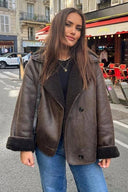 Rosemary | Oversized Aviator Jacket – Wide Lapel Button Front Cuff Trim