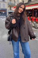 Rosemary | Oversized Aviator Jacket – Wide Lapel Button Front Cuff Trim