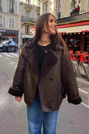 Rosemary | Oversized Aviator Jacket – Wide Lapel Button Front Cuff Trim