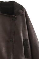 Rosemary | Oversized Aviator Jacket – Wide Lapel Button Front Cuff Trim
