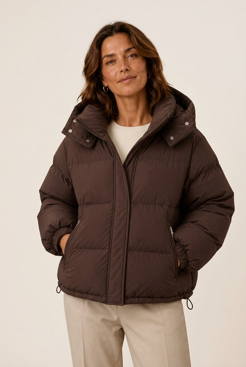 Rosetta | Quilted Puffer Jacket – Winter Hooded Zip Front Oversized Long Sleeve