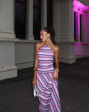 Rowan | Striped Maxi – Halter Neck Draped Skirt Summer Evening Dress