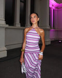 Rowan | Striped Maxi – Halter Neck Draped Skirt Summer Evening Dress