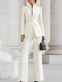 Roxana | Tailored Three Piece Set – Casual Blazer Vest Wide Leg Pants