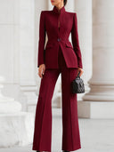 Roxana | Tailored Three Piece Set – Casual Blazer Vest Wide Leg Pants