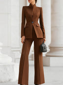 Roxana | Tailored Three Piece Set – Casual Blazer Vest Wide Leg Pants
