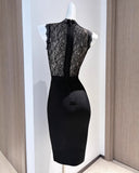 Roxanne | Lace Bodice Midi – High Neck Sleeveless Sheer Panel Body-Con Party Dress