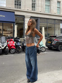 Rylee | Sequin Glitter Crop –  Spaghetti Strap Sheer Peplum Going Out Party Top