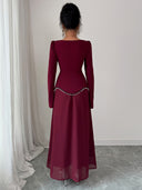 Rylie | Pearl Trim Maxi Dress – Evening Square Neck Long Bell Sleeve