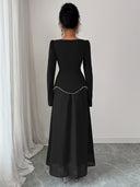 Rylie | Pearl Trim Maxi Dress – Evening Square Neck Long Bell Sleeve