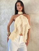 Sabrina | Ruffle Halter Top – Sheer Layered Sleeveless Party Blouse