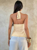 Sabrina | Ruffle Halter Top – Sheer Layered Sleeveless Party Blouse