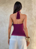 Sabrina | Ruffle Halter Top – Sheer Layered Sleeveless Party Blouse