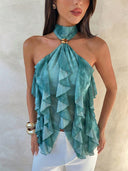 Sabrina | Ruffle Halter Top – Sheer Layered Sleeveless Party Blouse