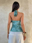 Sabrina | Ruffle Halter Top – Sheer Layered Sleeveless Party Blouse