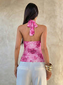 Sabrina | Ruffle Halter Top – Sheer Layered Sleeveless Party Blouse
