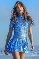 Sadie | Crystal Mirror Mini – High Neck Mixed Paillette Sequin Festival Party Dress