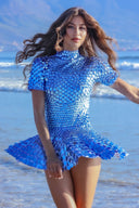 Sadie | Crystal Mirror Mini – High Neck Mixed Paillette Sequin Festival Party Dress