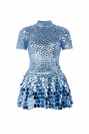 Sadie | Crystal Mirror Mini – High Neck Mixed Paillette Sequin Festival Party Dress