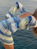 Sage | Striped Knit Mini – V-Neck Long Sleeve Bodycon Sweater Dress