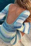 Sage | Striped Knit Mini – V-Neck Long Sleeve Bodycon Sweater Dress