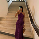 Samara | Pleated Ruffle Maxi Dress – Halter Neck Evening Layered Front