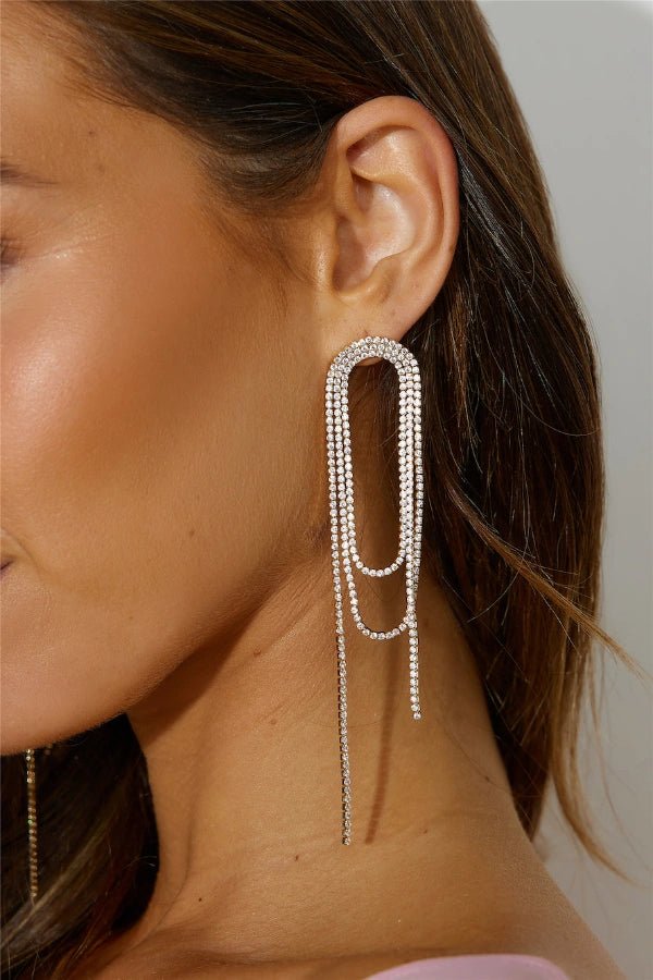 Savannah | Crystal Diamanté Loop Drop Earrings – Long Tassel Chain Party Jewellery