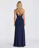 Sela | Ruched Maxi Dress – Evening Square Neck Wide Strap Draped Skirt