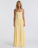 Sela | Ruched Maxi Dress – Evening Square Neck Wide Strap Draped Skirt