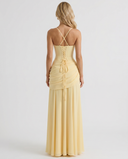 Sela | Ruched Maxi Dress – Evening Square Neck Wide Strap Draped Skirt