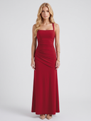 Sela | Ruched Maxi Dress – Evening Square Neck Wide Strap Draped Skirt