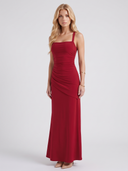 Sela | Ruched Maxi Dress – Evening Square Neck Wide Strap Draped Skirt