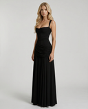 Sela | Ruched Maxi Dress – Evening Square Neck Wide Strap Draped Skirt